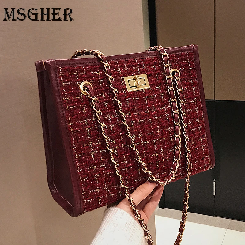 

MSGHER Vintage Women Top-Handle Chain Bags Large Capacity PU Leather Shoulder Bags Casual Tote Bag Female Drop Shipping WB1422