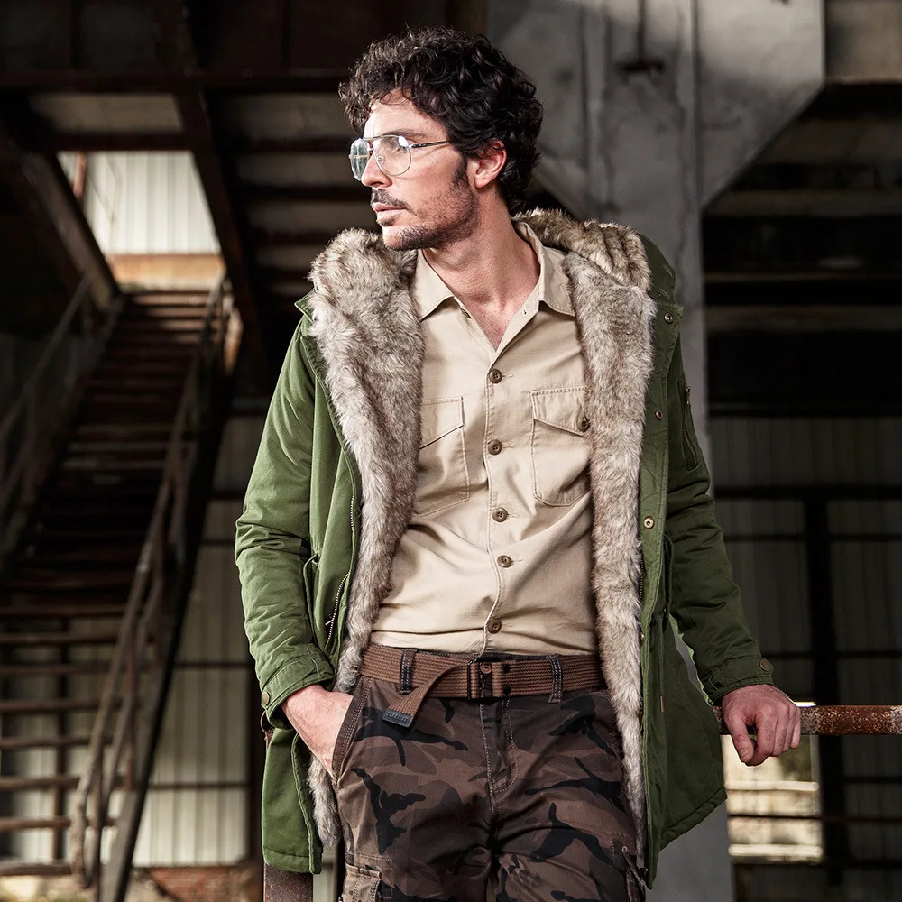 Autumn Winter Fashion Fur Collar Jacket Men Red Green Button Men Jacket