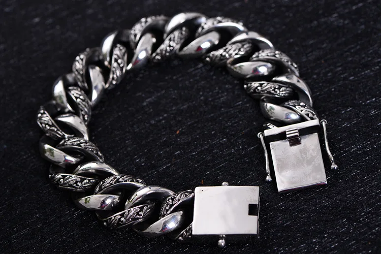 Растительный Тотем подлинный 925 серебряный браслет панк-рок винтажный тяжелый браслет из стерлингового серебра для мужчин Роскошные мужские байкерские ювелирные изделия