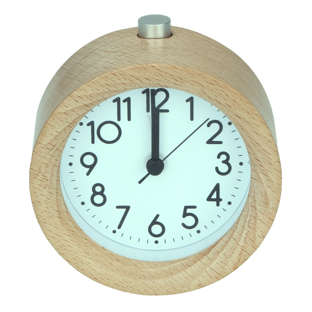 Baratos Retro de madera reloj Circular No Ticking Snooze retroiluminación Digital de escritorio reloj de madera gradualmente alarma sonando escritorio campana