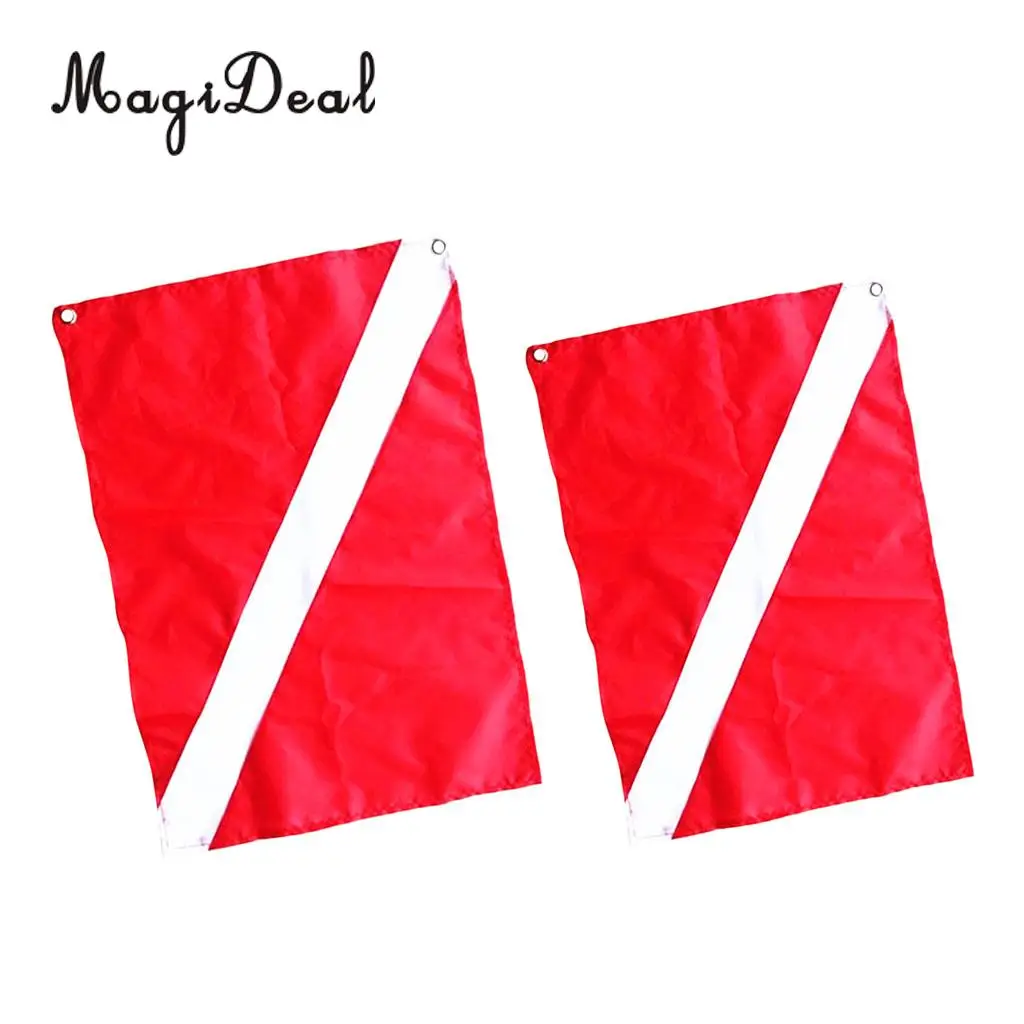 MagiDeal 2Pcs/Set Large Small Red & White Diver Down Flag Signal Boat Kayak Flag for Underwater Scuba Diving Spearfishing