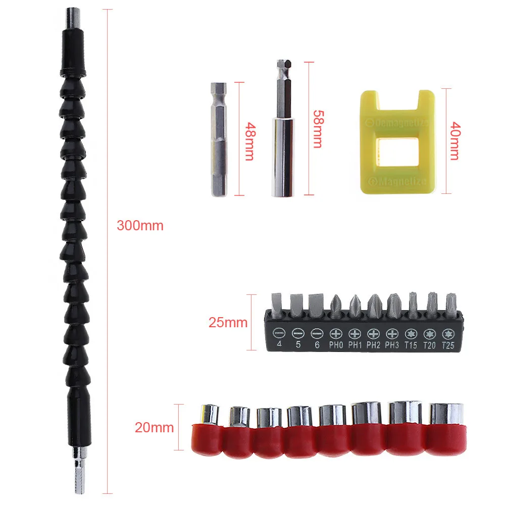 ВОТО 22 шт. электродрель аксессуары Мощность инструмент змея Дрель рукава отвертку и магнитная устройства сверла комплекты