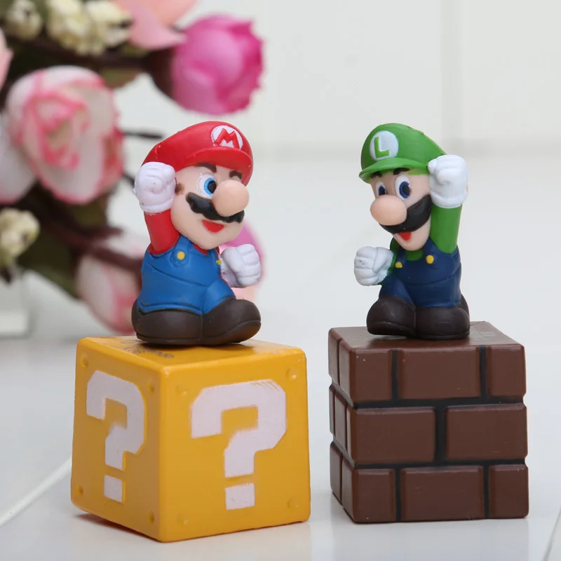 5pcs/set Super Mario Bros Bundle Blocks Figures Mario Goomba Luigi Koopa Troopa Mushroom PVC Figures Model Toys