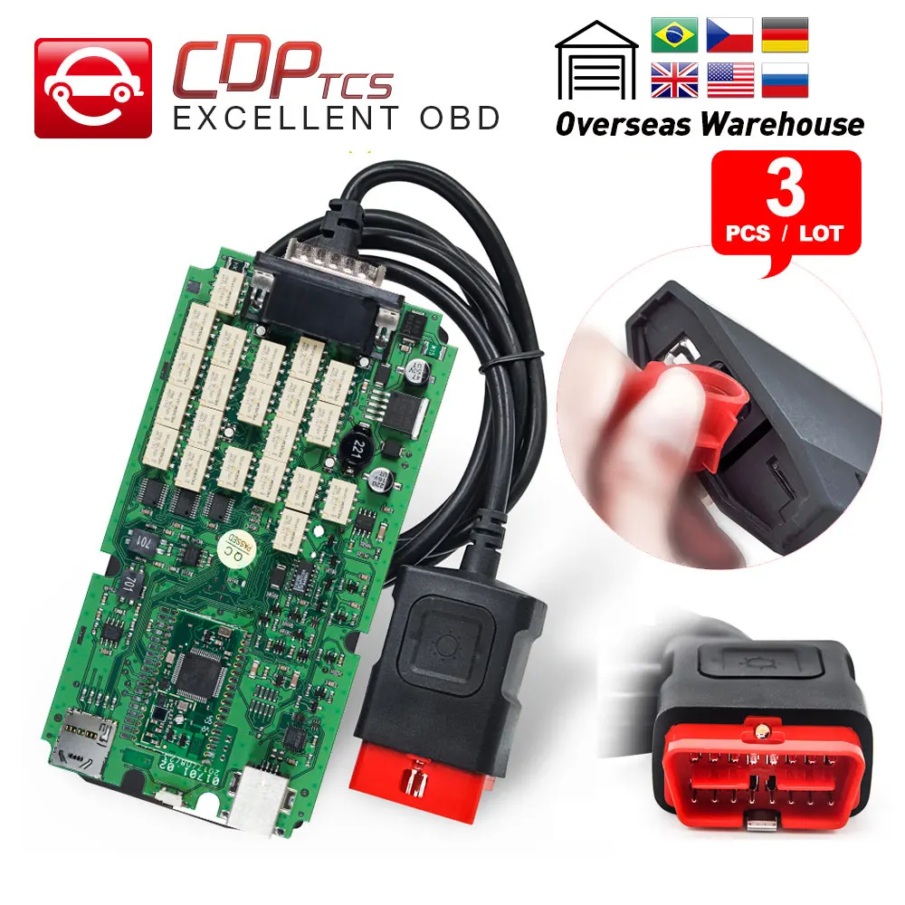 

3pcs CDP TCS cdp pro plus A+Quality single green board bluetooth 2016.00 keygen auto scanner cars trucks OBD2 diagnostic tool