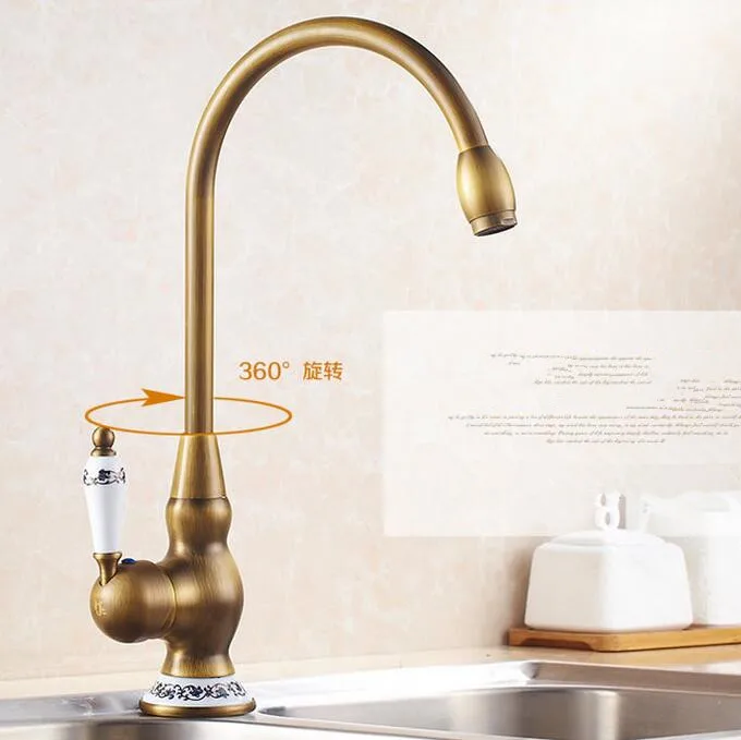 Antique Brass Bathroom Basin Faucet Kitchen Swivel Single Handle Tap-Bronze Antique Brass Bathroom Basin Faucet Kitchen Swivel Single Handle Tap-Bronze