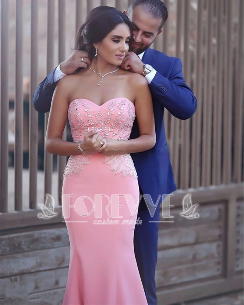 Luxury Pink Sweetheart Mermaid Evening Dress Long Abendkleider 2019 Beaded Crystal Formal Dress Robe De Soiree Evening Gown Luxury Pink Sweetheart Mermaid Evening Dress Long Abendkleider 2019 Beaded Crystal Formal Dress Robe De Soiree Evening Gown