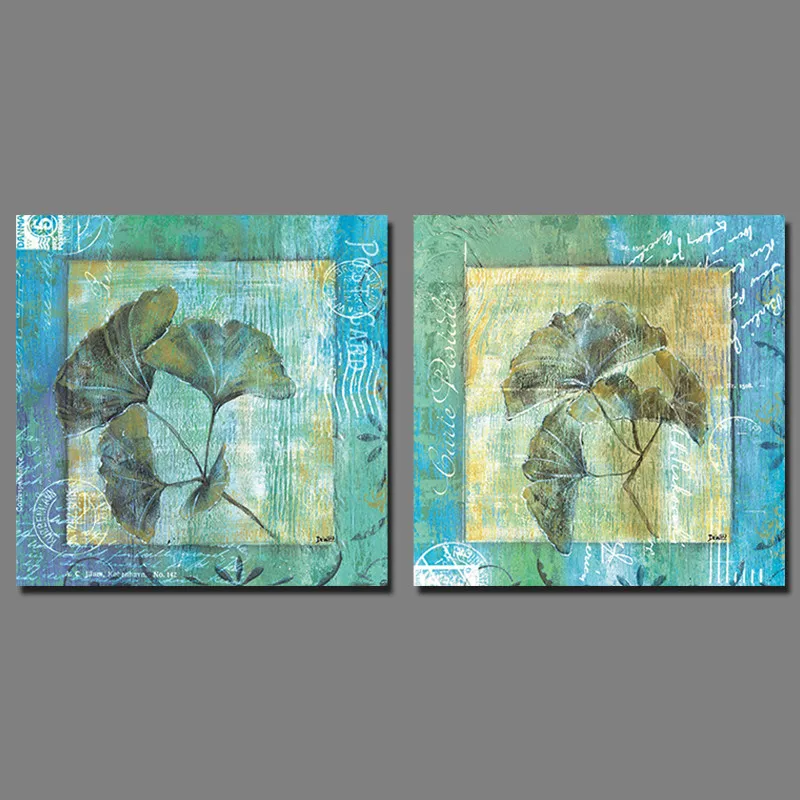 2pcs/set Blue Green Flowers leaf Picture decoration Canvas Painting