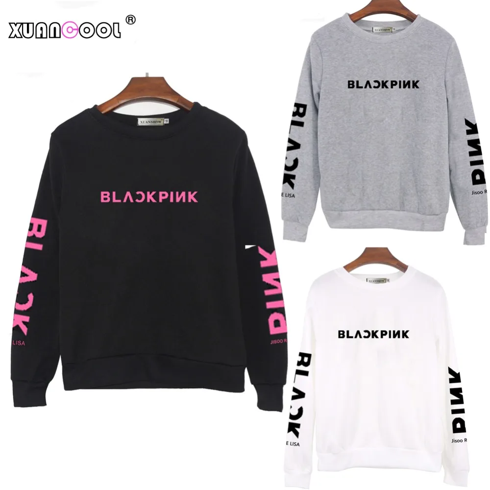 

XUANCOOL Fashion Autumn Winter Women Sweatshirts Long Sleeve O-Neck BLACKPINK Album Clothes Fleece Pullovers Top Sudadera Mujer