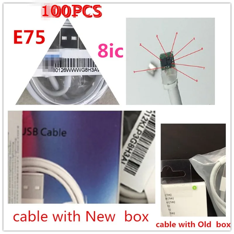 

New genuine 100% original packaging box 1m / 3ft 8ic E75 chip USB data Sync charger cable for Foxconn i7 8 6 plus with green tag