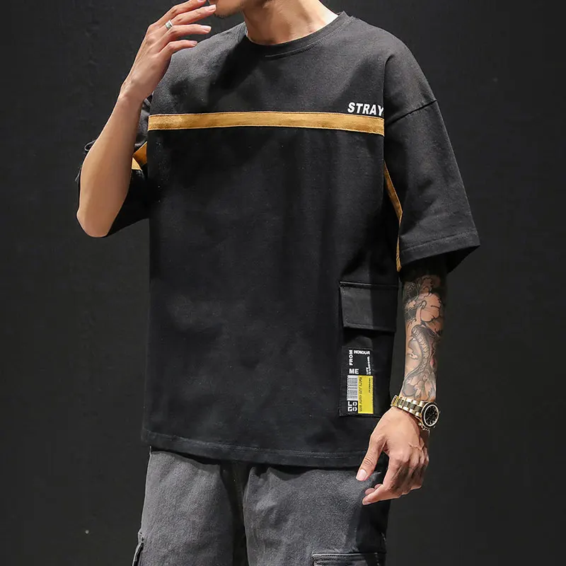 

Safari Style Male T-Shirt Letter Printing Men's T-Shirts O-Neck Summer Black Yellow Man's Short-Sleeved T-Shirt