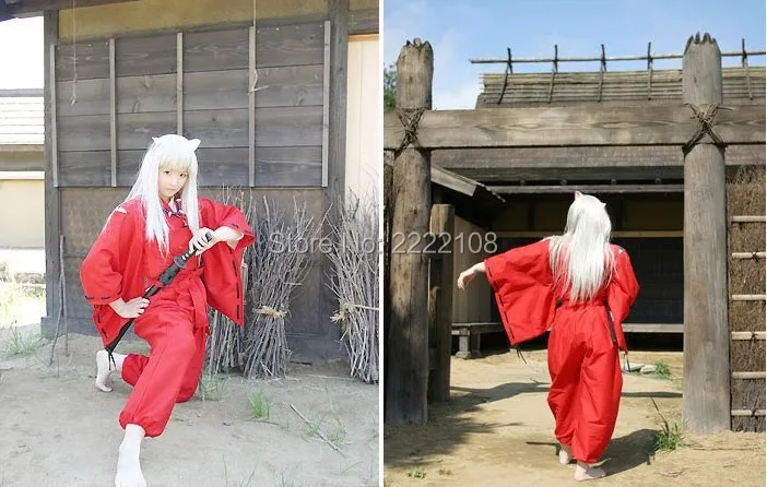 Cosplay&Ware [14]Anime Cosplay Costume Uniform Red Kimono Men’s Halloween Party Coatpantswigearsnecklacebracelets -Cosplay&Ware anime Shop