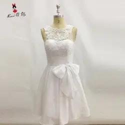Vestido de Noiva Curto/Белое винтажное свадебное платье в стиле бохо, короткие кружевные платья Boda длиной до колена для невесты 2017 недорогие