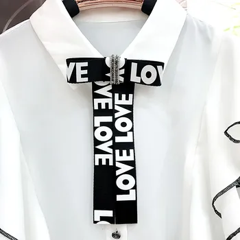 

New Woman Brooches Big Long Ribbon Bowknot Letter Love Corsage Brooches Pin Fashion Bow Tie Jewelry Shirt Accessories