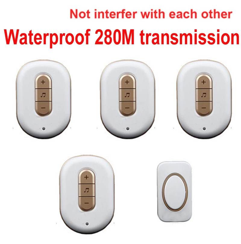5 wall & 280M work music bell w/ 4 receivers wireless doorbell