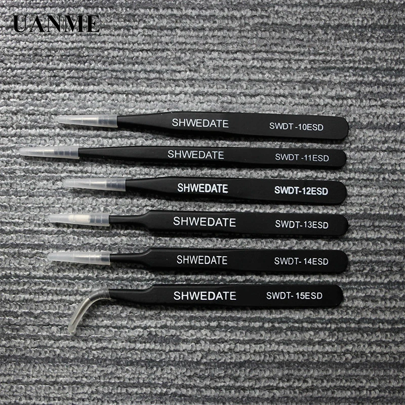 

UANME 6Pcs SWDT Precision Anti Static Tweezers Stainless Steel Tweezers Set For BGA Work Repair Tool