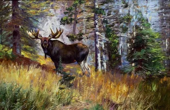 

High quality Oil painting Canvas Reproductions Moose in a Landscape By carl rungius hand painted