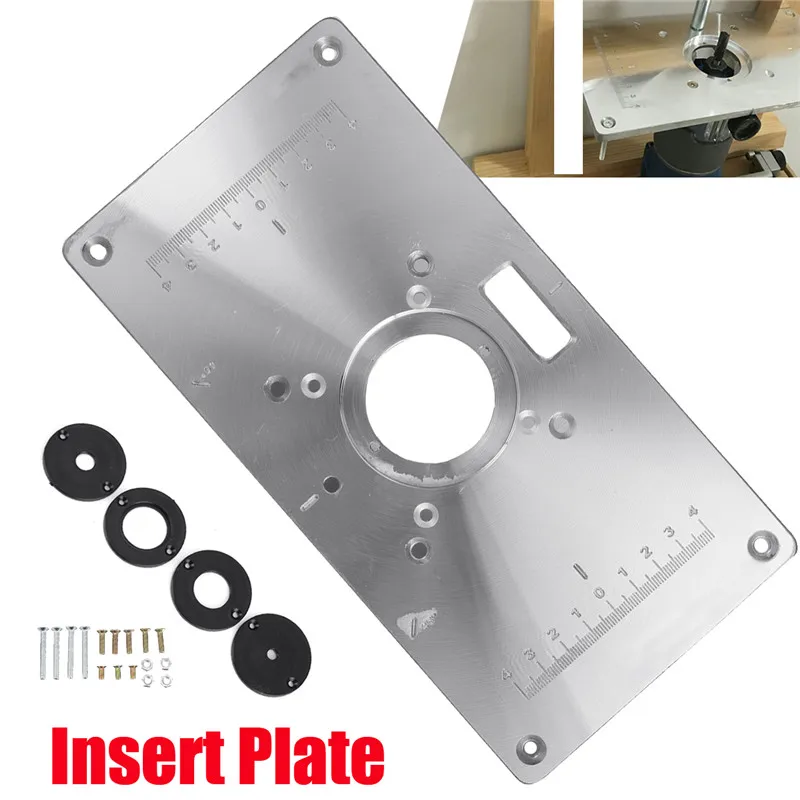 

Aluminum Metal Router Table Insert Plate +4pcs Insert Rings For DIY Woodworking Tool Wood Router Trimmer Model Engraving Machine