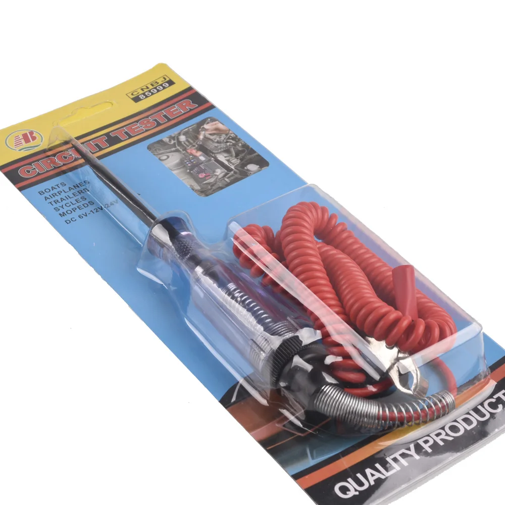 Car Electrical Voltage Tester Pen circuit tester circuit detector probe pen tester voltage test pen Spring DC 6V 12V 24V Transparent Car Motorcycle Light Lamp Electrician Test Pencil