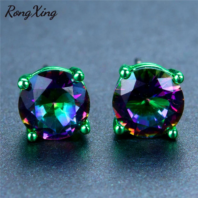 Женские серьги гвоздики RongXing Mystic с радужным кубическим цирконием модные