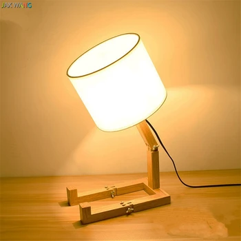 

JW_European Style Table Lamps Wooden Bedside with Fabric Lampshade Lamparas De Mesa Desk Light Deco Luminaria for Living Room