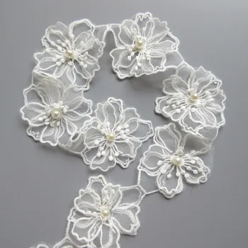 2 metry biały kwiat perłowy wykonane ręcznie wyszywane koralikami haftowane koronki netto wstążka do wykańczania krawędzi dwuwarstwowy sukienka z aplikacją wyroby krawieckie DIY tanie i dobre opinie NoEnName_Null CN (pochodzenie) Zroszony Poliester bawełna 0481 Koraliki 6 5 cm Ekologiczne Rozpuszczalny w wodzie