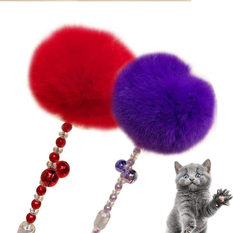 

New Cats Toys Interactive Stick Colorful Plus Ball Plastic Wand Plush with Mini Bell Funny Cats Toys Pet Supplies 1PC