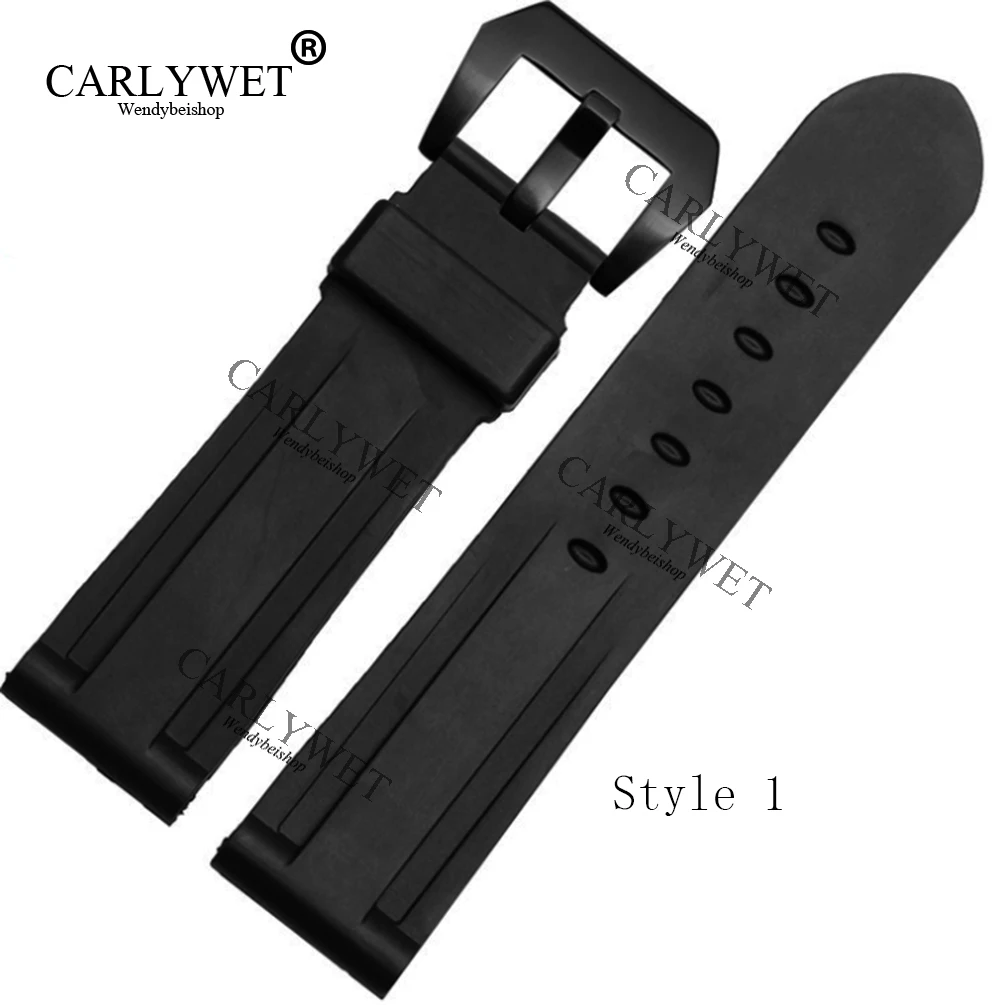 Buy CARLYWET 24mm Black Waterproof Rubber Replacement Wrist Watch Band Strap