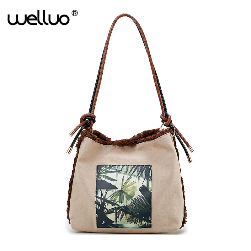 

2017 Women Simple Style Handbags Female Vintage Shoulder Bags Ladies Large Capacity Tote Fashion Printing Landscape Bag XA135WB