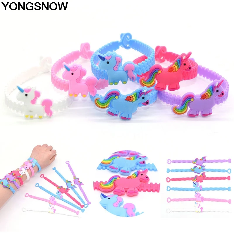 

5Pcs/Set 6Colors Rubber Cartoon Rainbow Horse Unicorn Bangle Bracelet Birthday Party Decoration Kids Theme Party Gift Supplies