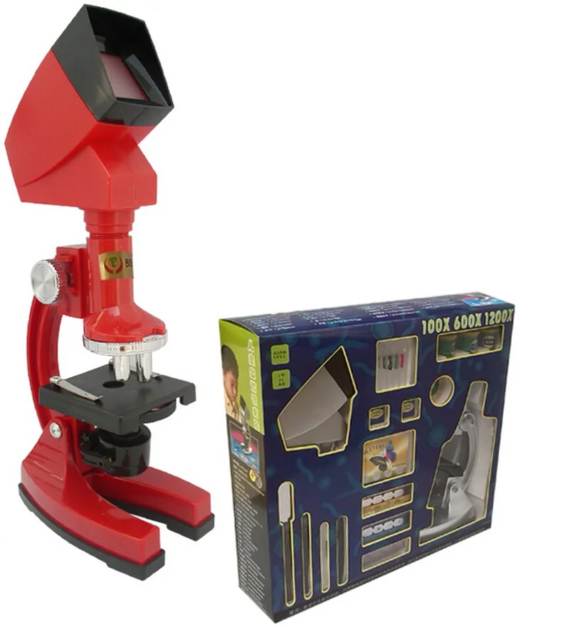 Красный цвет 1200X детский Биологический микроскоп с светодиодный светильник и проектором подарок на день рождения для мальчиков и девочек