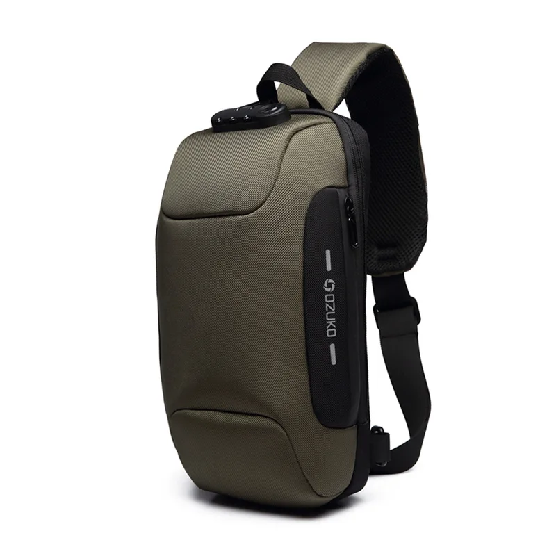 OZUKO Новая универсальная сумка через плечо для мужчин Противоугонная сумка через плечо мужская непромокаемая короткая сумка на грудь - Цвет: Зеленый