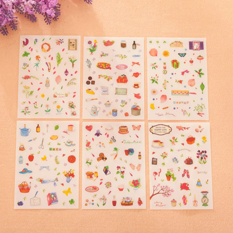 Kawaii альбом для стикеров 6 листов цветок фрукты Diy дневник наклейки украшение