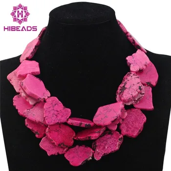 

Splendid Pink Stone Beads Necklace Layers Baroque Sheets Chunky Stone Summer Necklace Jewelry Hot TN154