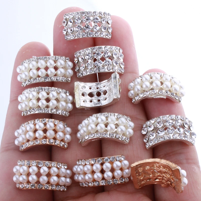 50PCS 10*20MM Chic Arch Shape Crystal Rhinestone Buttons For Wedding Embellishment Round Pearl Button Decoration