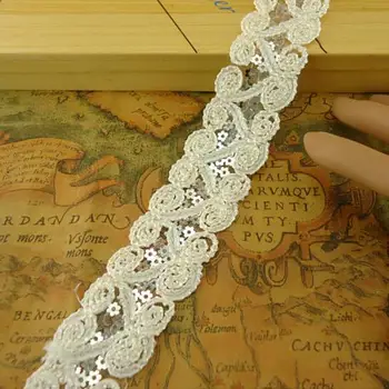 

14Yards Delicate Silver Sequins Wedding Dress Lace Trim Applique Ribbon French Net Embroidered Lace Trim Fabric Hair Accessories