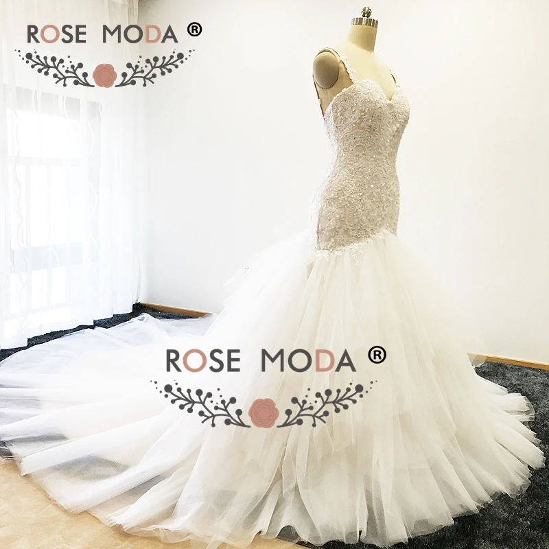 Rose Moda сексуальное кружевное свадебное платье русалки с открытой спиной, с соборным шлейфом, кружевные свадебные платья, длинный шлейф, реальные фотографии