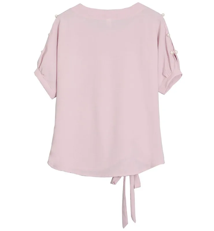 2018 New Arrival Chiffon Blouses Women Shirts Plus Size Beading Tops Female Fashion Short Sleeve O-neck Blusas Femininas  (13)
