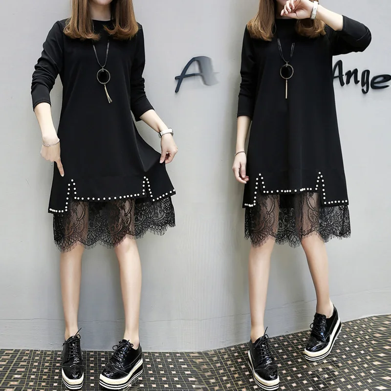 2018 New Women's Spring Large Size Dress and Autumn Was Thin Covered Belly Reduction | Женская одежда