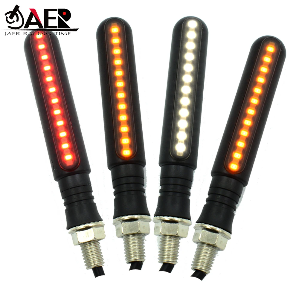 

JAER 4PCS Motorcycle Turn Signals LED Built Relay Flowing Water Flashing Lights Stop Signals Tail Flasher/Running Blinker DRL