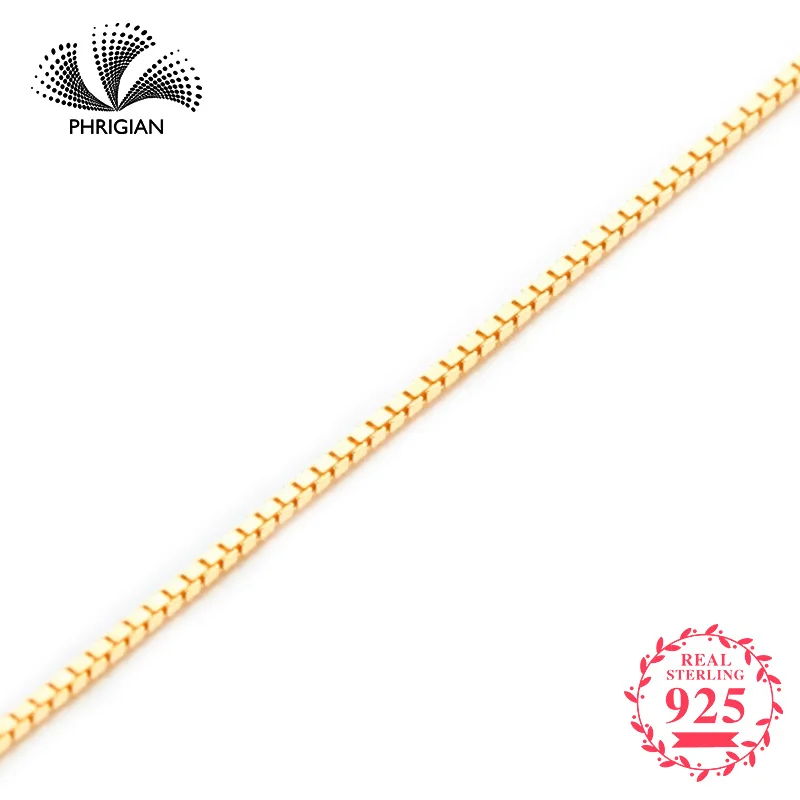 

1mm box Chain Gold Colored NOT FAKE S925 Sterling silver solid pure chain necklace Gold plated women accessory findings bulk