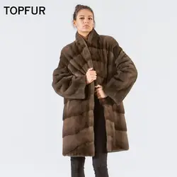 TOPFUR 2018 Новый Тип Настоящее норки пальто женский коричневый свободные мягкие шубы осень-зима модные меховые куртки России Лидер продаж