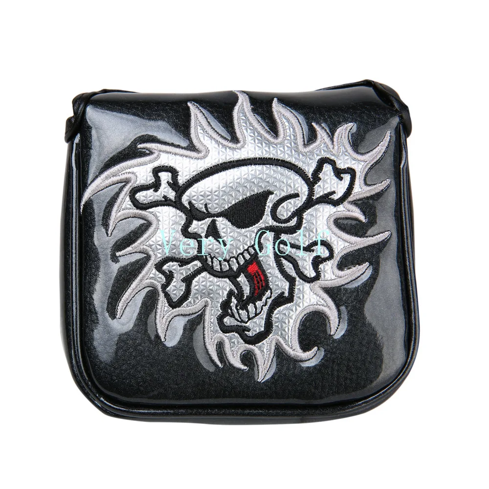 

Black White Skull Mallet Golf Putter Cover Square Shape Magnetic Headcover