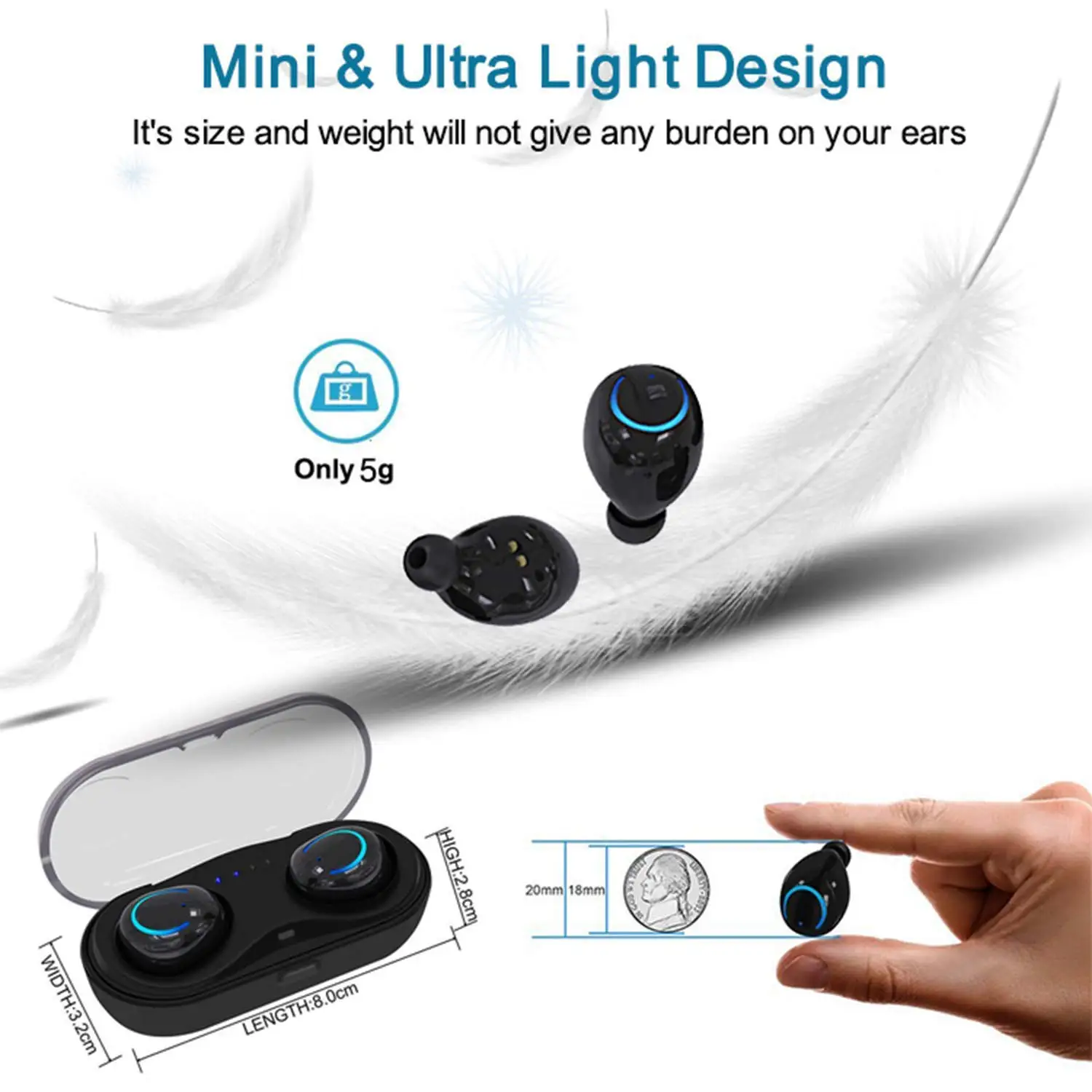 HBQ Q18 TWS Wireless Bluetooth Earphones Wireles In-Ear Headphones Stereo Earbuds Sports Headset With Mic For iphone smart phone