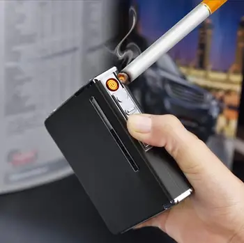 

Cigarette Case Box Lighter with Flameless Removable Electronic Lighter Windproof Torch Lighter 20pcs Cigarette Holder Case