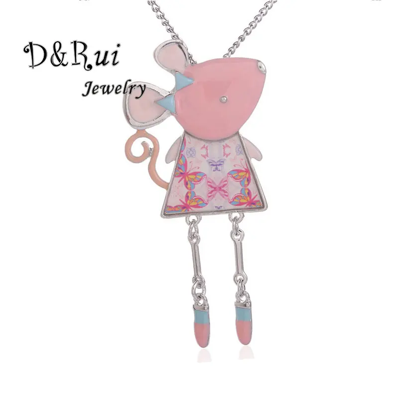 

Pink Mice Statement Necklace Animal Alloy Enamel Collar Chains Choker Necklaces Pendant Jewelry 2019 Fashion New Women Girls
