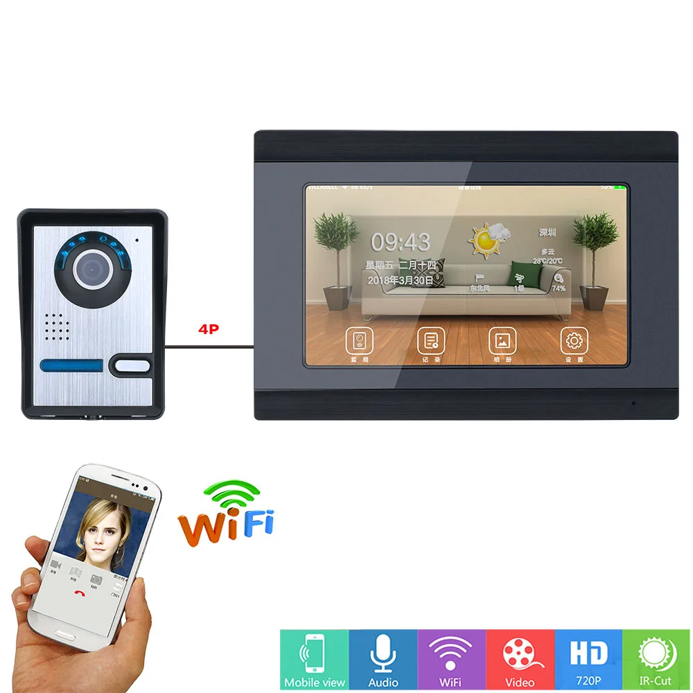 Видеодомофон 7 дюймов проводной Wi Fi домофон система доступа с IR CUT HD 1000TVL проводная