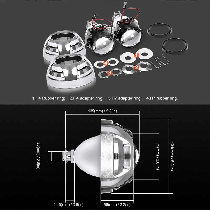 RACBOX 2 предмета 2,5 дюймовый универсальный би ксеноновые объектив проектора Серебряный Плащаница H1 xenon светодиодный лампы H4 H7 мотоциклетные Рассеиватель фары