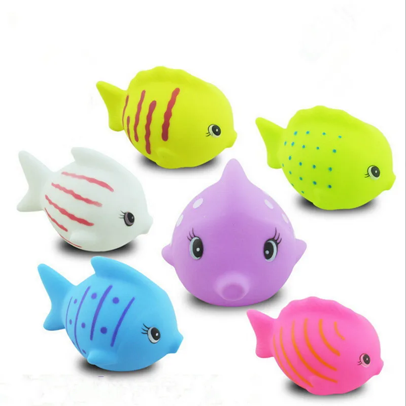 6Pcs Lovely Mixed Animals Fish Colorful Soft Rubber Float Squeeze Sound