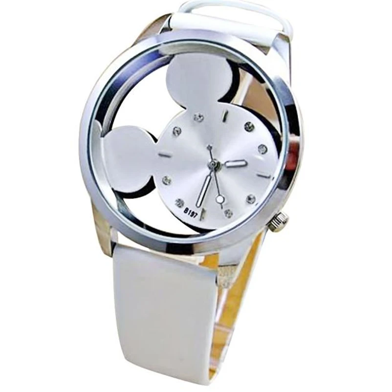 

Fashion 2018 Ladies Watch With Crystals Clocks Women Luxury Quartz With Leather Cute Mickey Mouse Saatleri Relogio Feminino Hot