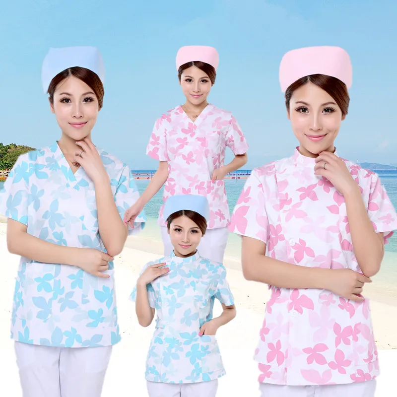 New plus size WoMen's V neck Summer Nurse Uniform Hospital print flower